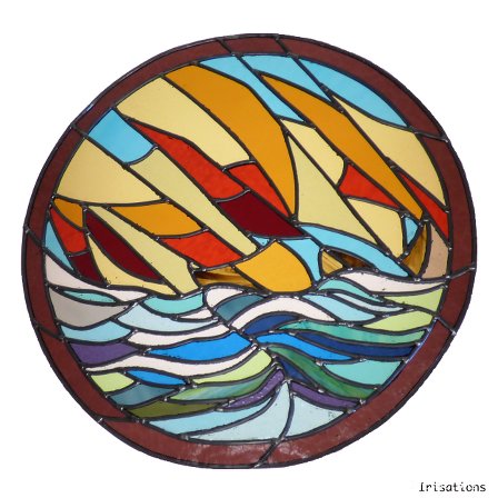 Stained glass professional education paris versailles france boat medallion personal project