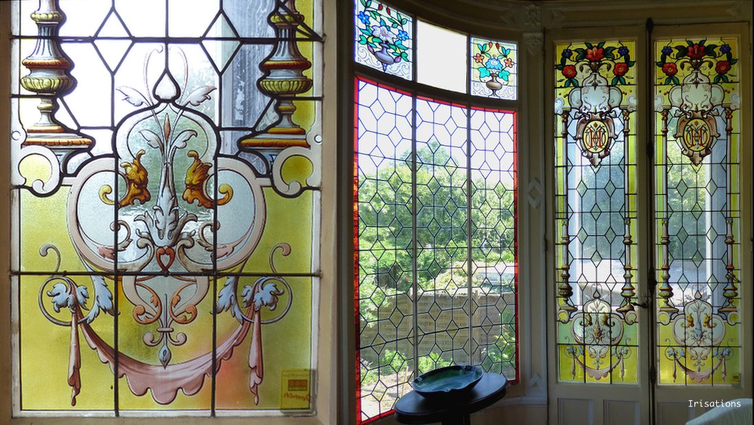 vitrail verriere maison chatou dauphin geometrie yvelines restauration XIXème siecle dauphin