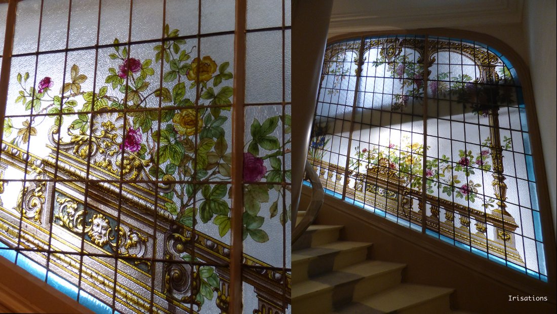 vitrail cage escalier paris restauration fleurs style marie antoinette XVIIIe siecle decoratif fleurs;vitrail décoratif vitraux feuilles fleurs XIXe siecle vitrail vitraux. Vitrail de style. Vitrail d'art. artisan vitrail. vitrail paris. vitrail fenetre. decor decoration interieure. Style français. vitrail patrimoine. vitrail monument historique. vitrail classé. Immeuble haussmannien.